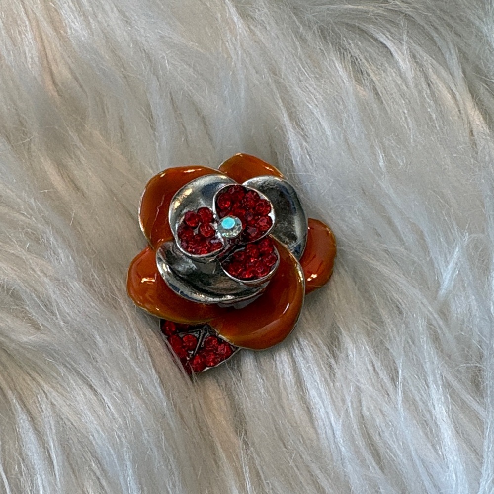 Orange and Red Floral Crystal Brooch